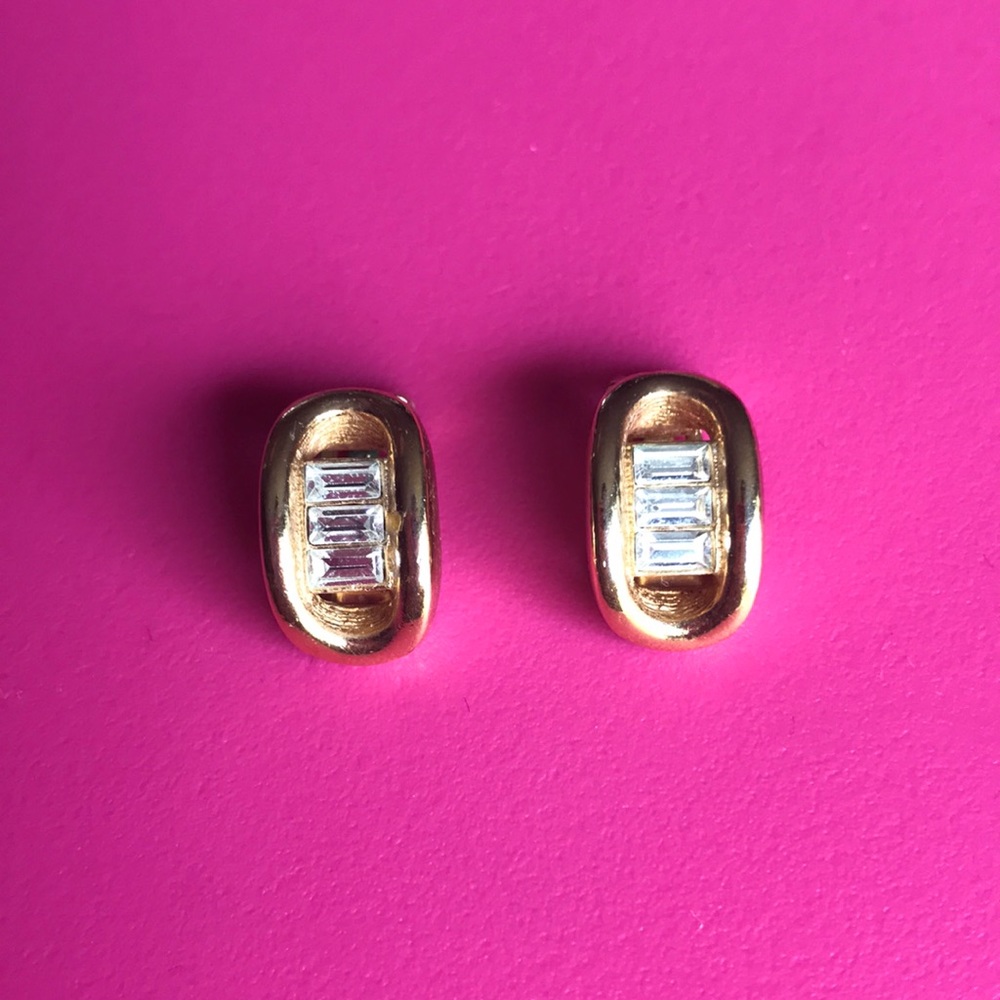 Christian Dior Gold and Chrystal Vintage Designer Earrings clip ons